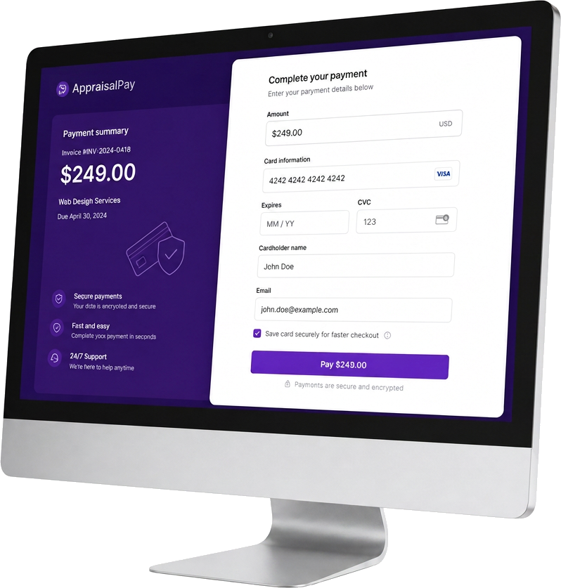 Desktop monitor showing a virtual terminal payment screen